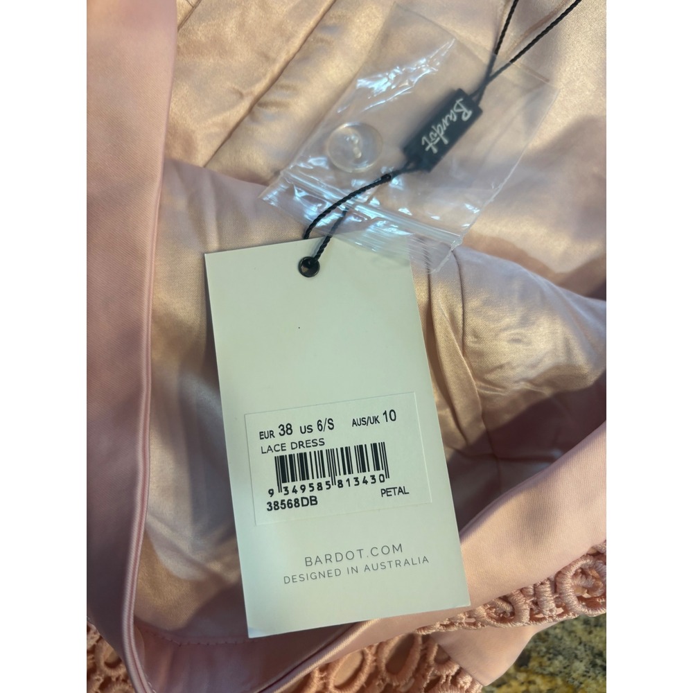 NWT Bardot Pink Lace Off The Shoulder Ruffle Sleeve Fit Flare Dress Size 6 Small - Picture 9 of 10